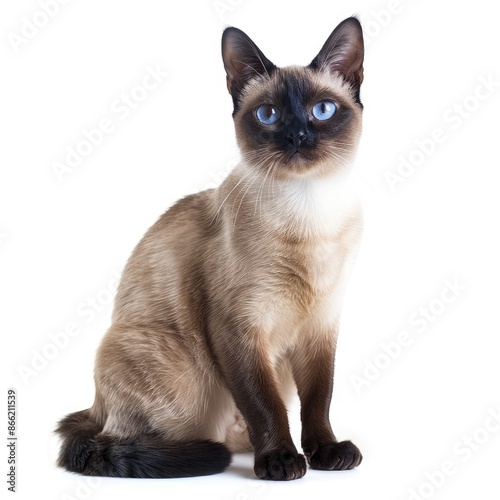 Siamese cat close-up, isolated, on a white background. Illustration for printing on packaging of cat food, print on fabric, clothing.