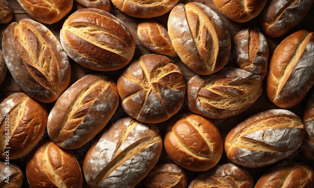 Overhead view of bread loaves