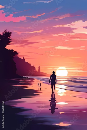 Couple Holding Hands on Sunset Beach Romantic Sunset Stroll on the Beach Silhouetted Couple on a Beach at Sunset Love on the Beach: Couple Holding Hands