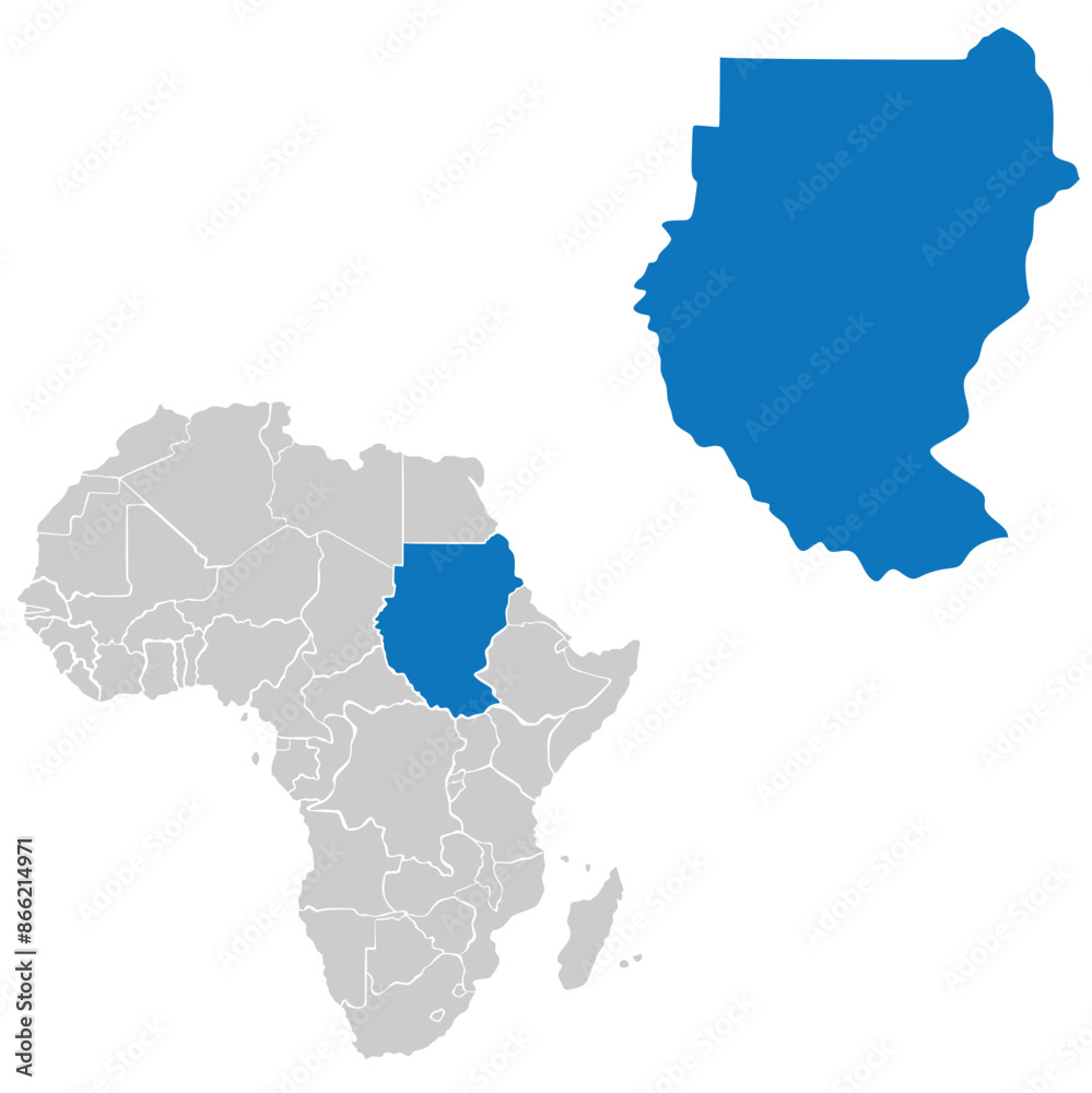 Locator map showing the location of Sudan. Map of Africa. Locator map showing the location of Sudan. Map of Africa.