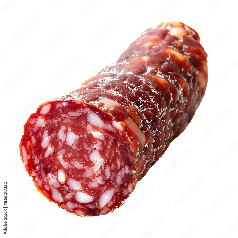 Detailed sliced salami closeup on transparent background Generative Ai