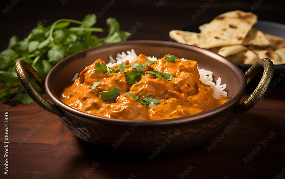 Chicken curry dish in tomato sauce served with rice. Chicken curry dish in tomato sauce served with rice.