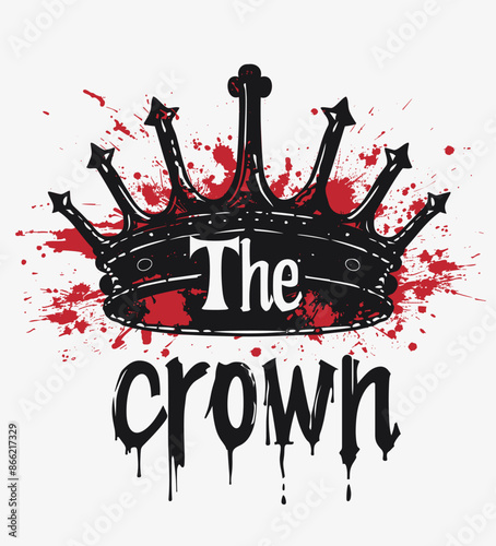 Black crown with red splashes of paint behind and below. The words The Crown are stylized and appear below the crown in a dripping font.