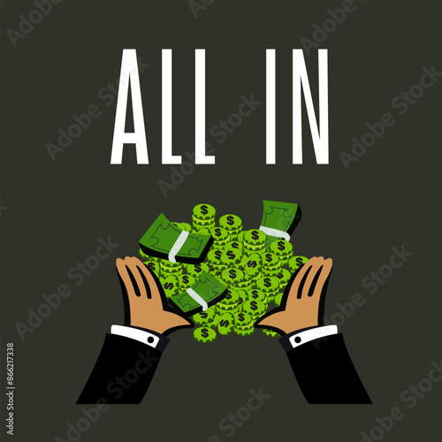 Gambling risk, win the guess game or predict the investment concept. Random or chance to win, risk management or analyze opportunity, prediction or forecast future. Vector money, dollar, inscriptions