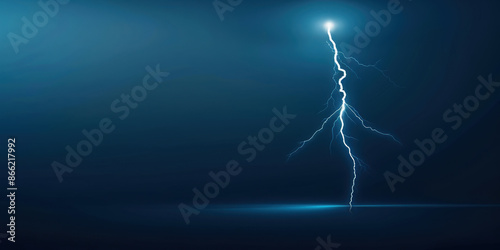 A striking lightning bolt illuminates the dark, cloudy sky over a calm landscape, showcasing the raw power of nature.
