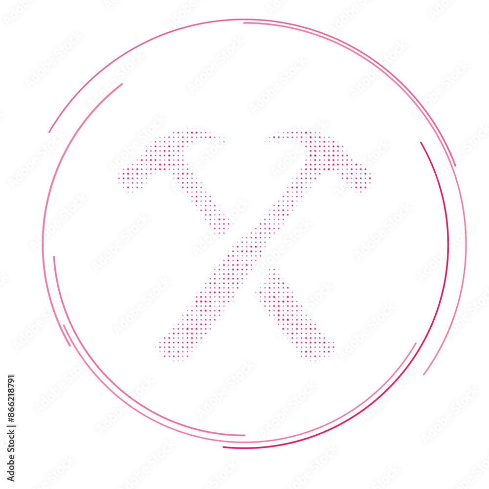 The crossed hammers symbol filled with pink dots. Pointillism style. Vector illustration on white background The crossed hammers symbol filled with pink dots. Pointillism style. Vector illustration on white background