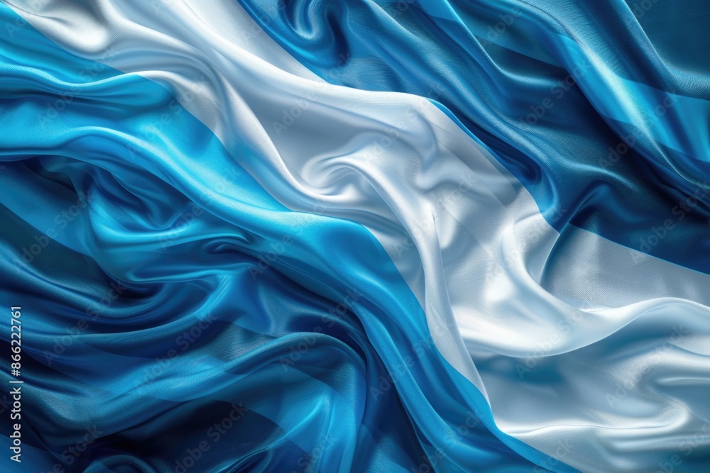 Abstract digital background or texture design of argentinian flag colors, Argentina national country symbol illustration wavy silk fabric background