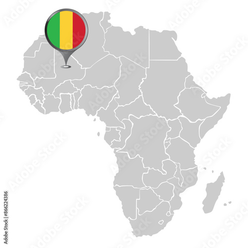 Map of the continent of Africa with country borders. Map of Mali. Flag of Mali