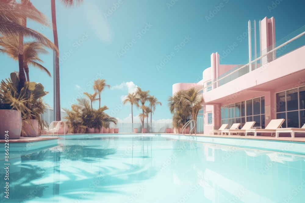 Fototapeta premium Swimming pool on the beach summer vibe hotel architecture outdoors.