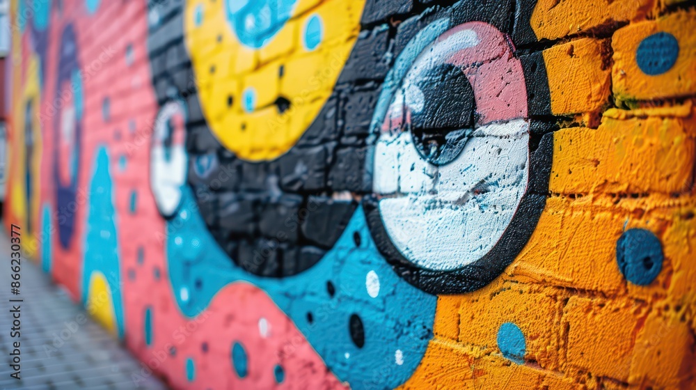 A colorful mural with a face painted on it A colorful mural with a face painted on it