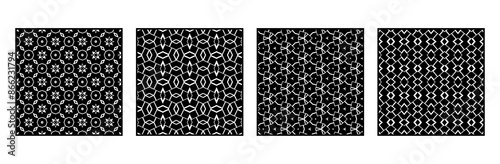 Set of 4 Oriental black and white pattern for fabric, wallpaper, flyer, business card. For use in graphics.