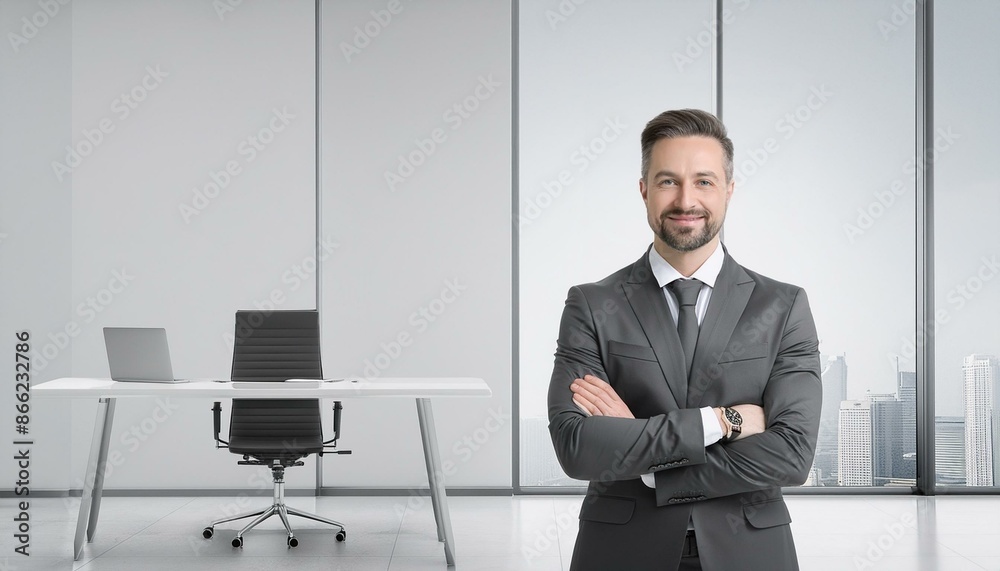 Success businessman smiling in office Success businessman smiling in office