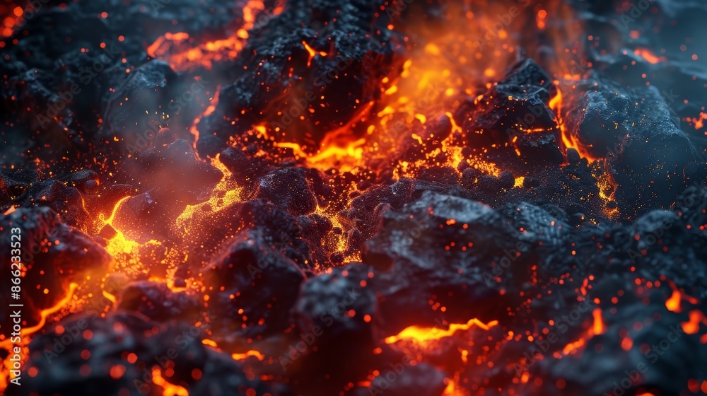 Fiery inferno with roaring flames and glowing coals Fiery inferno with roaring flames and glowing coals