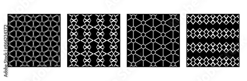 Set of 4 Oriental black and white pattern for fabric, wallpaper, flyer, business card. For use in graphics.