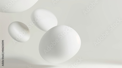 all white round floating object, irregular shape with rounded matte texture, artistic design, blurred foreground, white empty space