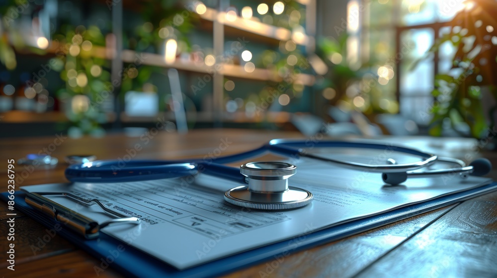 Obraz premium heart-shaped stethoscope medical uniform clipboard closeup