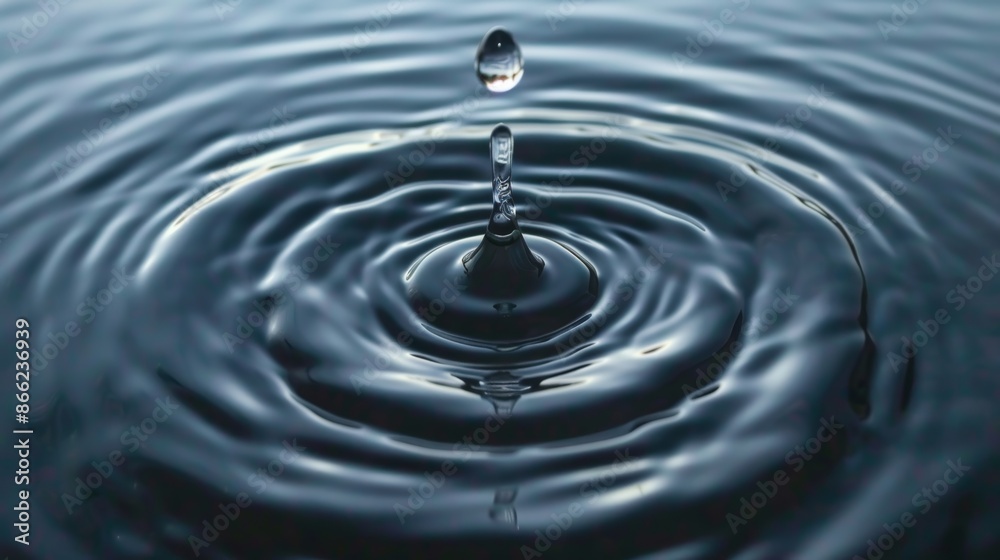 High-speed capture of a water drop making contact with a serene water surface, with detailed circular waves expanding in all directions High-speed capture of a water drop making contact with a serene water surface, with detailed circular waves expanding in all directions