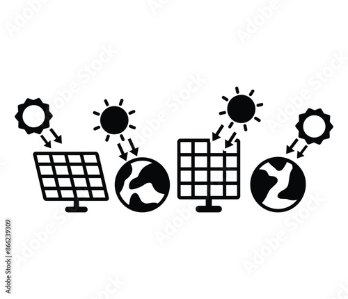 solar irradiance icons symbol vector design black white color simple flat illustration collection set