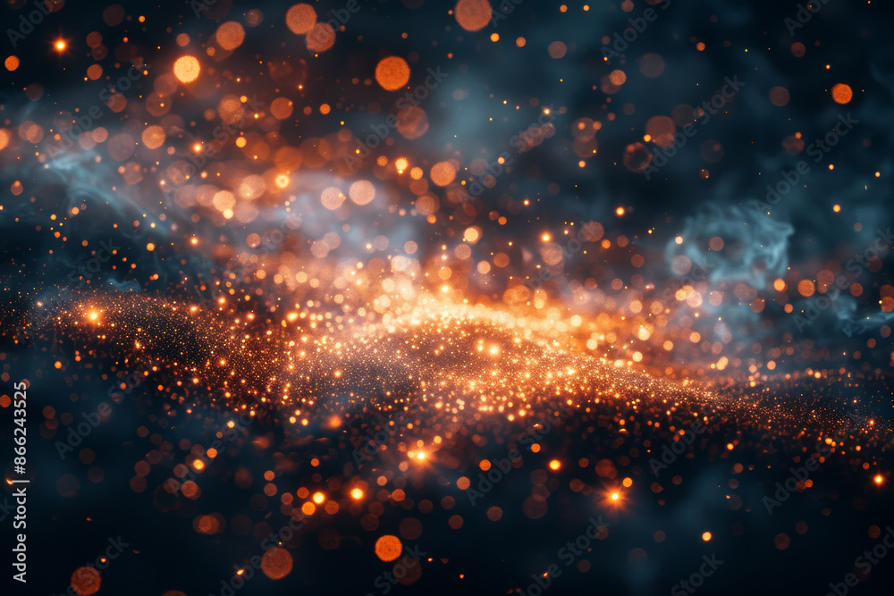 Fototapeta premium Abstract Glowing Orange and Blue Bokeh Lights with Faded Background