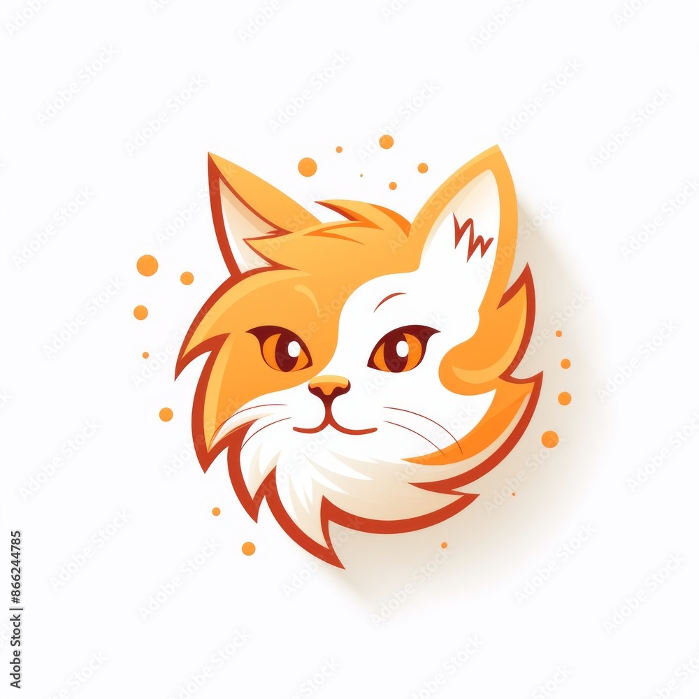 Obraz premium Cute Orange and White Cat Logo. Playful Cartoon Illustration for Pet Brand