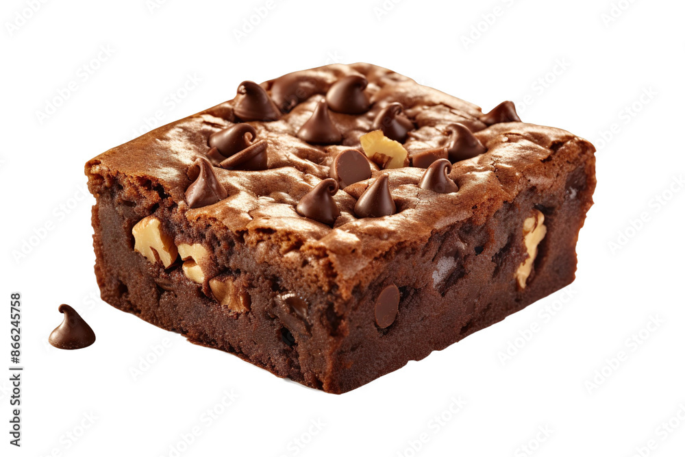 Decadent Delights: Close Up of Indulgent Chocolate Chip Cake on White or PNG Transparent Background. Decadent Delights: Close Up of Indulgent Chocolate Chip Cake on White or PNG Transparent Background.