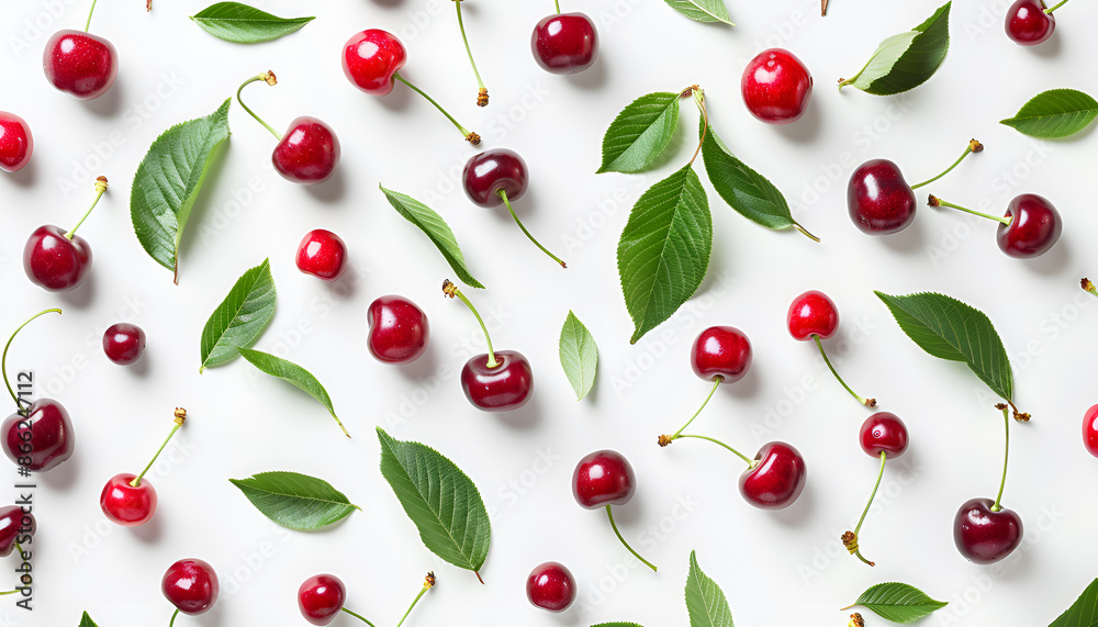 Cherry with leaves on white background Cherry with leaves on white background
