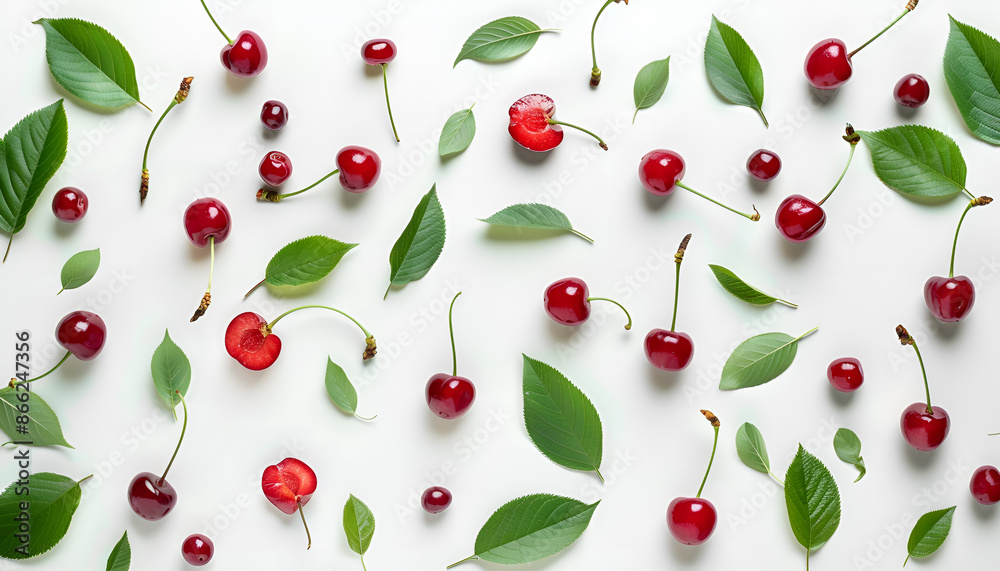 Cherry with leaves on white background Cherry with leaves on white background