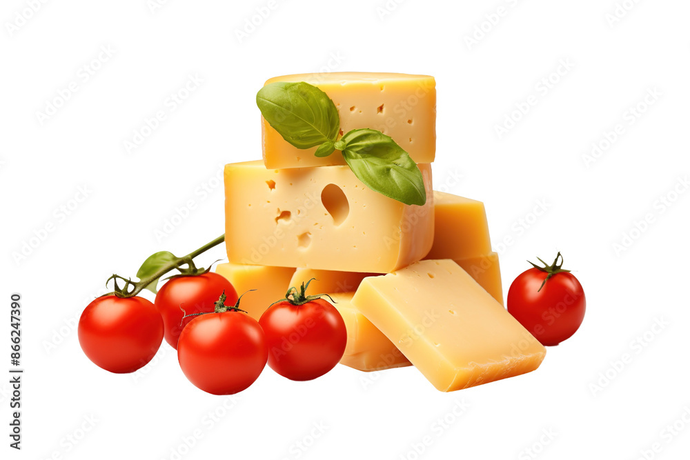 A Symphony of Cheese and Tomatoes on White or PNG Transparent Background. A Symphony of Cheese and Tomatoes on White or PNG Transparent Background.