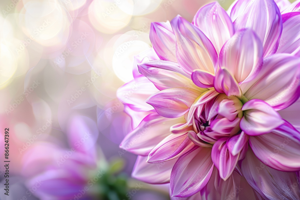 Close Up of Blooming Pink Dahlia Flower Against a Soft Bokeh Background Close Up of Blooming Pink Dahlia Flower Against a Soft Bokeh Background