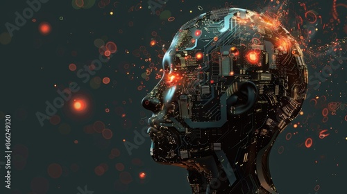 Big Data and Artificial Intelligence. The concept of machine learning in a man's head with microchips © Various Backgrounds