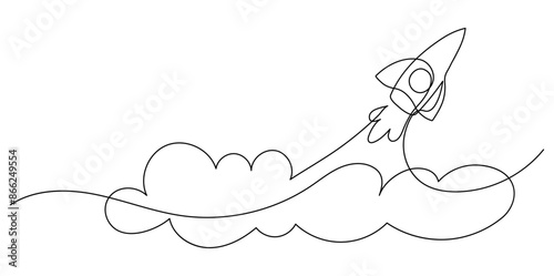 Starting rocket ship. Continuous line drawing.