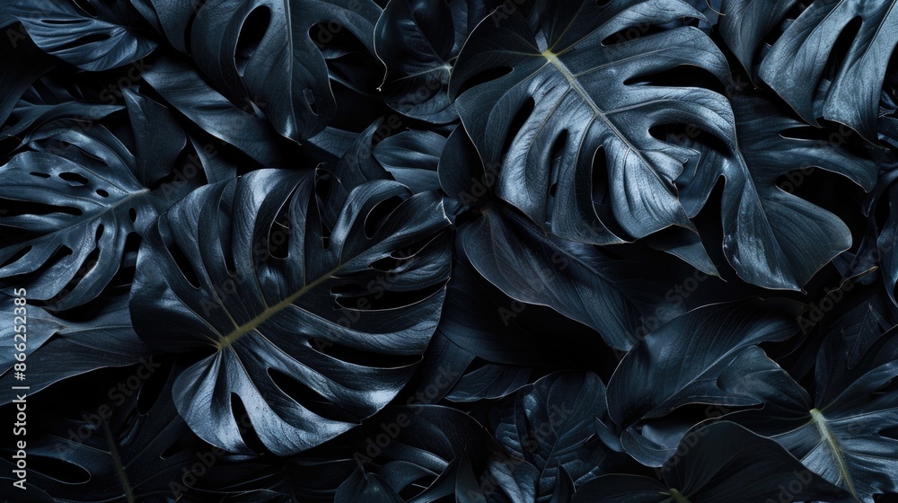 Black Tropical Monstera leaves isolated on black, can be used as background. Black Tropical Monstera leaves isolated on black, can be used as background.