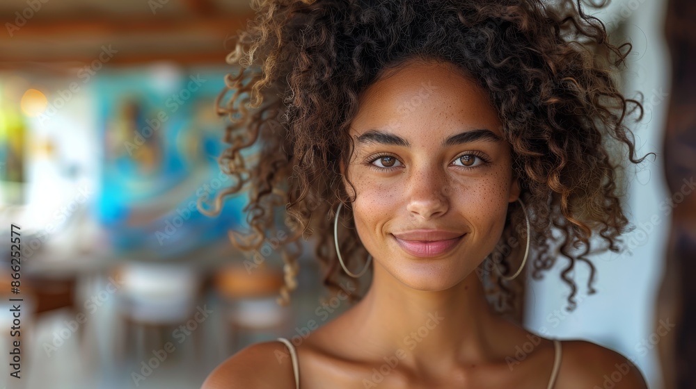 Young woman with a radiant smile, looking at the camera, standing in front of a colorful graffiti wall. Young woman with a radiant smile, looking at the camera, standing in front of a colorful graffiti wall.