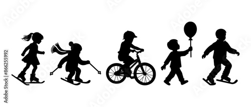 Children activity silhouette black filled vector Illustration icon. kids playing vector. Children are jumping, playing and having fun.