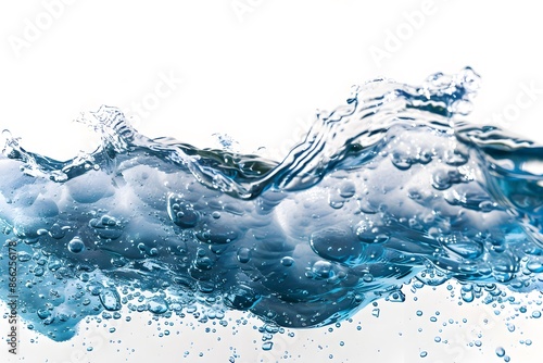 Abstract background with blue water waves, splashes and drops isolated on transparent background