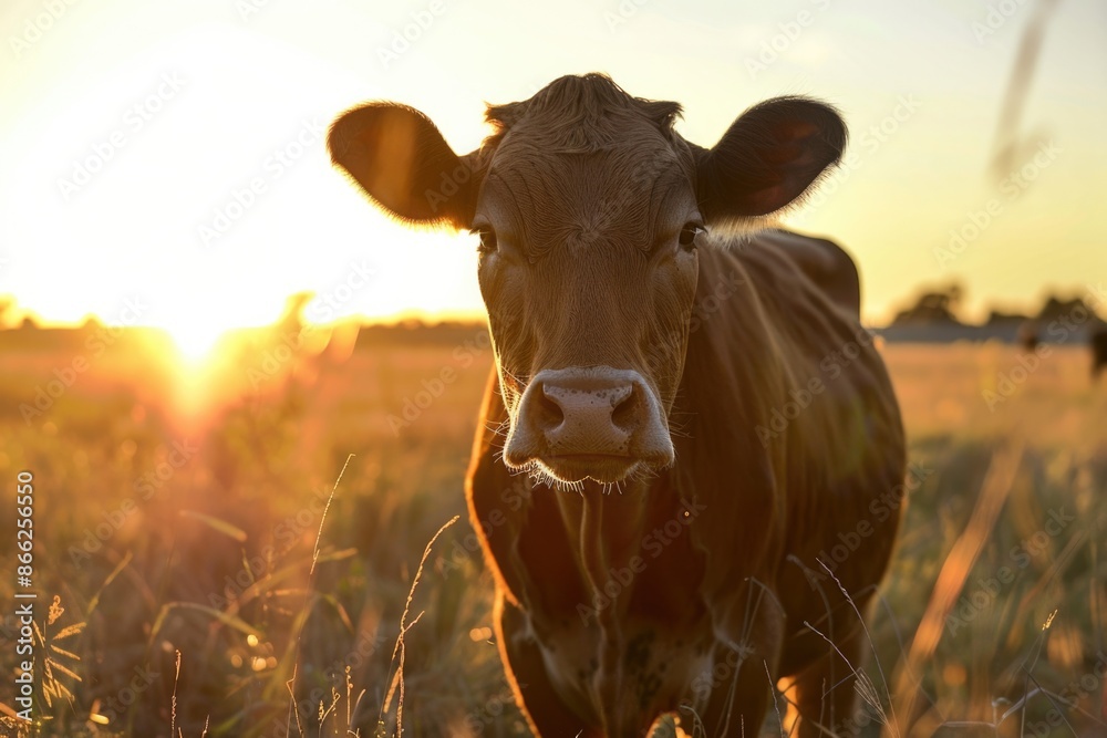 Cattle Beef in the Sunset. Grazing Cows in Farm Field Cattle Beef in the Sunset. Grazing Cows in Farm Field