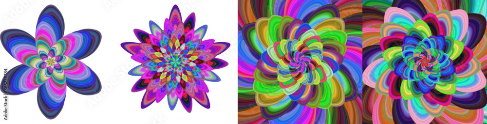 Colorful fractal flower set - digital art designs Colorful fractal flower set - digital art designs