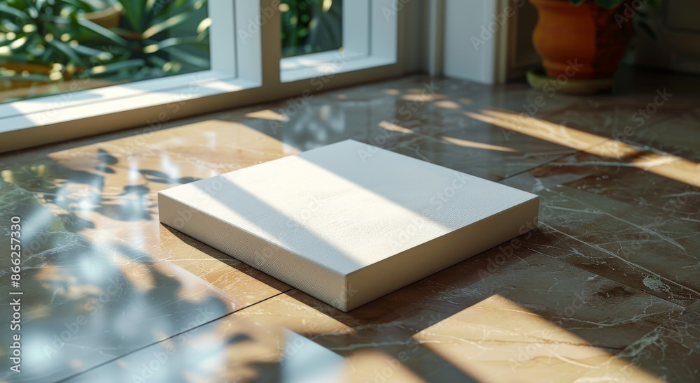 Canvas mockup close-up, 3D render. Book and nature designer house graphic blank Canvas mockup close-up, 3D render. Book and nature designer house graphic blank