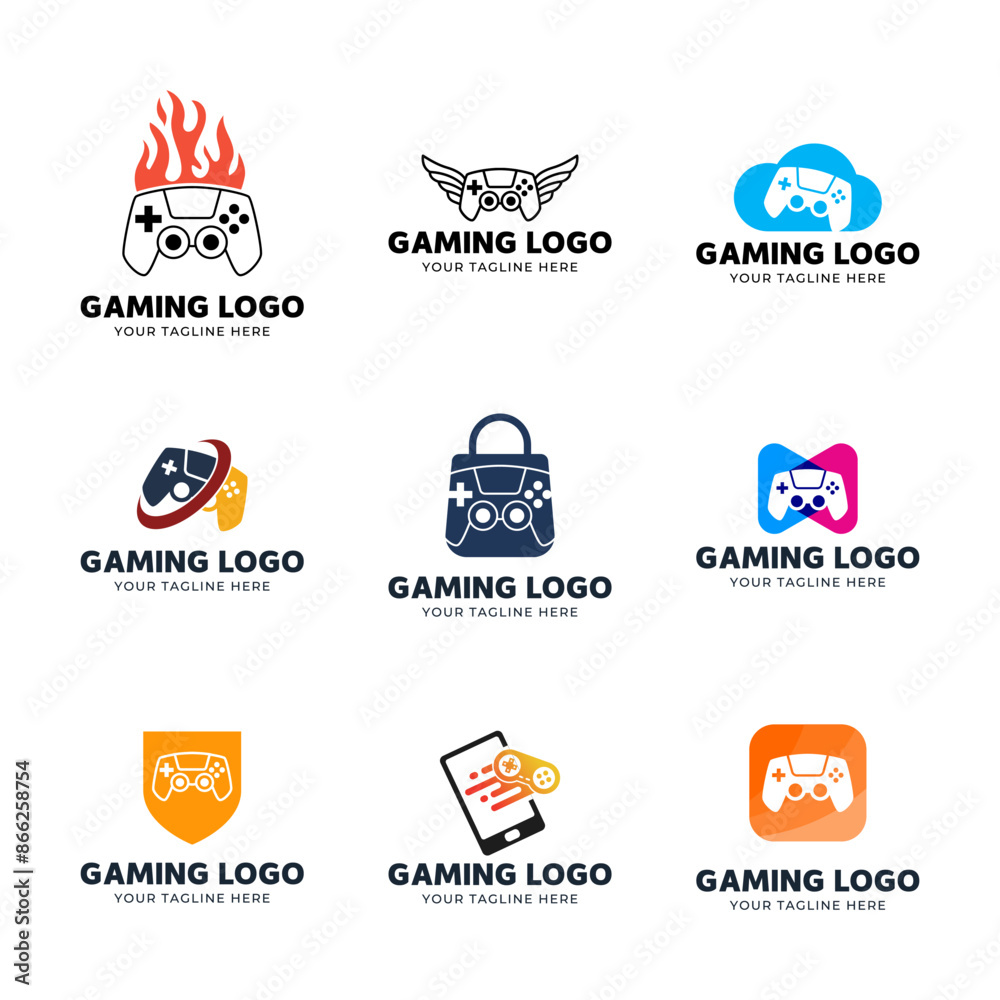 Set of Game console and video games stick logo design template Set of Game console and video games stick logo design template