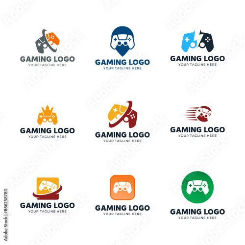 Set of Game console and video games stick logo design template