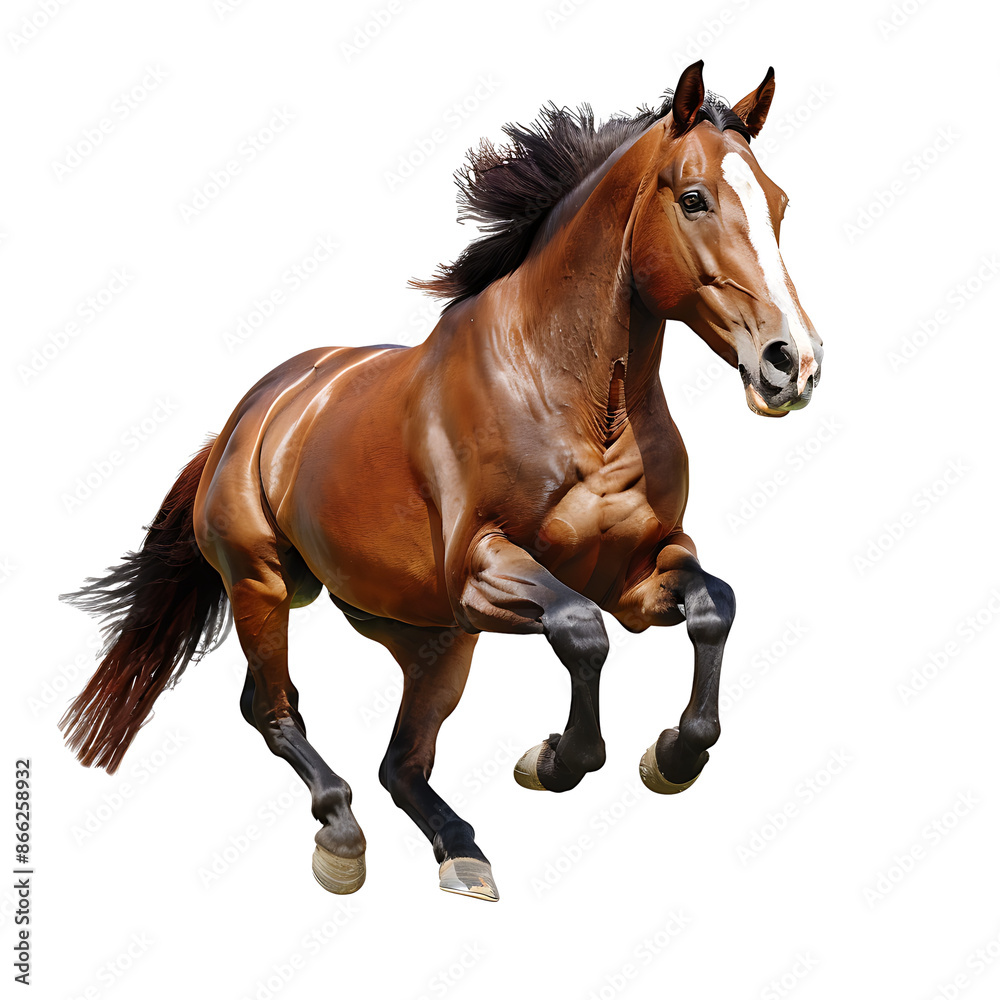 Fototapeta premium Horse isolated on white background, running in field, on transparent background. 