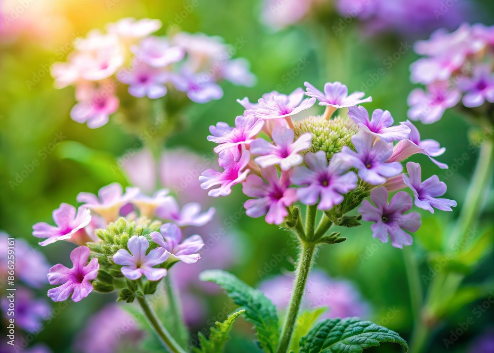 Delicate verbena flowers in soft pastel hues cluster together, showcasing intricate details and delicate petals, surrounded by lush green leaves in a natural outdoor setting. Delicate verbena flowers in soft pastel hues cluster together, showcasing intricate details and delicate petals, surrounded by lush green leaves in a natural outdoor setting.