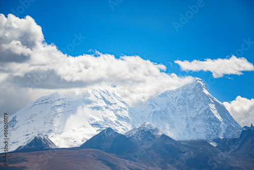 The  Chomolhari mountain with snow in Tibet  photo