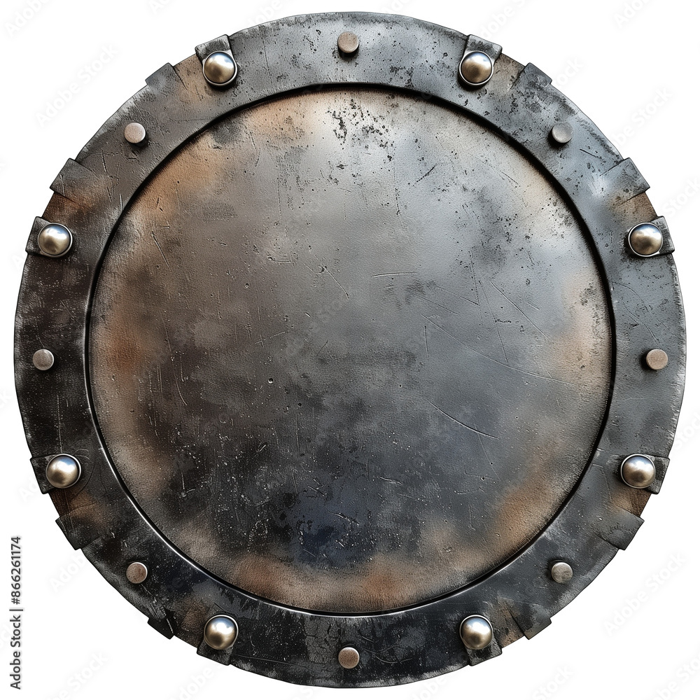 Naklejka premium isolated old round rusty metal shield - metal banner, design element