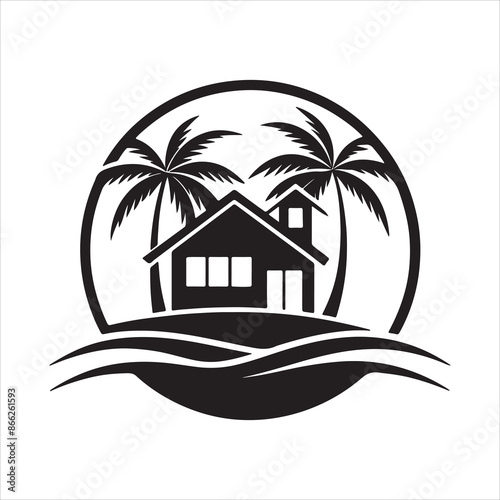 AI Generate a beachfront paradise vector logo for a real estate company specializing in coastal properties 