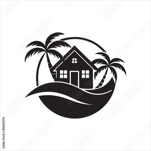 AI Generate a beachfront paradise vector logo for a real estate company specializing in coastal properties 