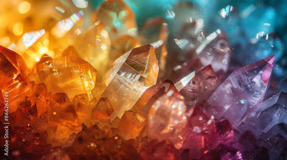 Rainbow Crystal Macro Photography. Closeup of Iridescent Crystals with Color Palette. Mineral and gemstone texture. Abstract background. Rainbow Crystal Macro Photography. Closeup of Iridescent Crystals with Color Palette. Mineral and gemstone texture. Abstract background.
