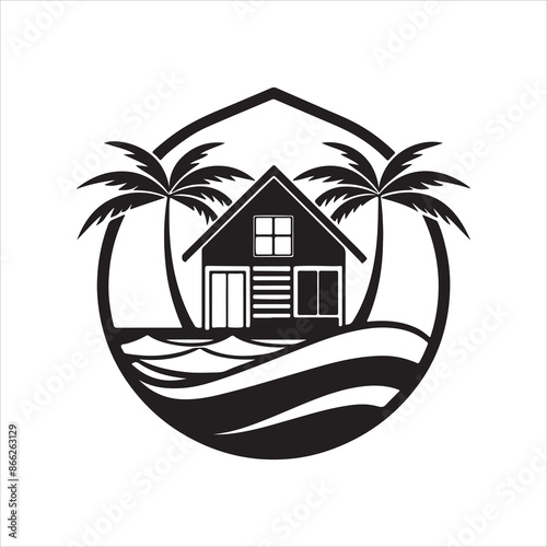 AI Generate a beachfront paradise vector logo for a real estate company specializing in coastal properties 