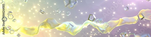 Streams of pale yellow and soft purple intertwine around glowing   to create an abstract symphonic experience.