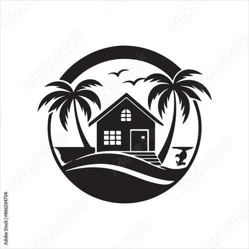 AI Generate a beachfront paradise vector logo for a real estate company specializing in coastal properties 